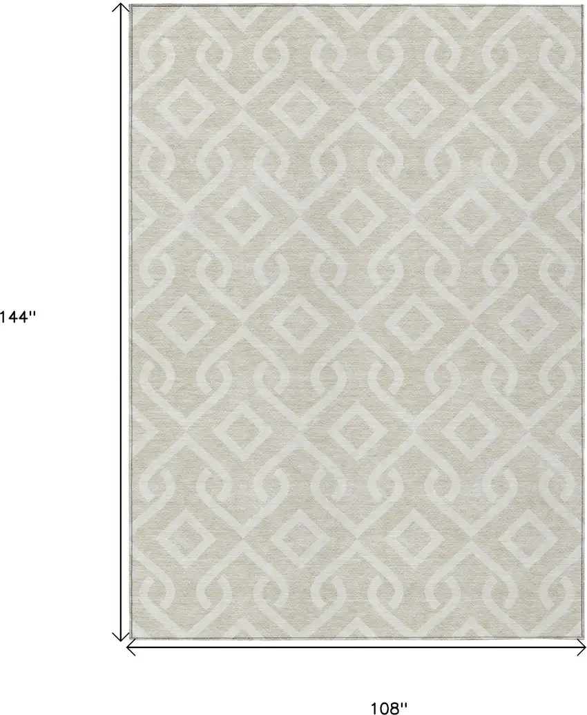 Beige And Ivory Geometric Washable Indoor Outdoor Area Rug Photo 3