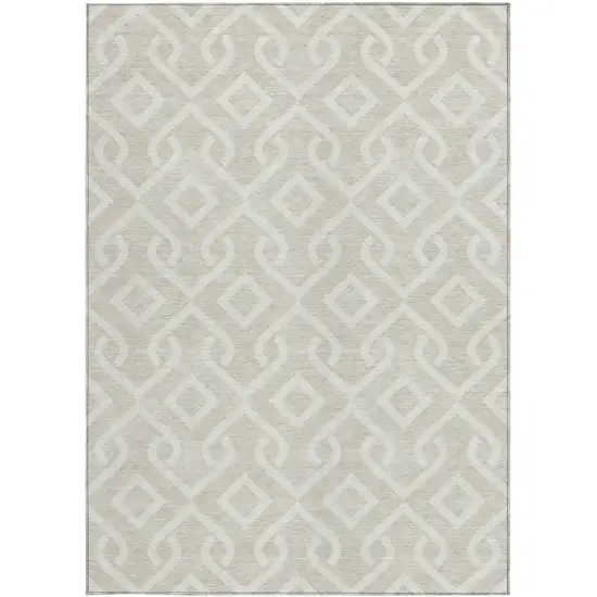 Beige And Ivory Geometric Washable Indoor Outdoor Area Rug Photo 5
