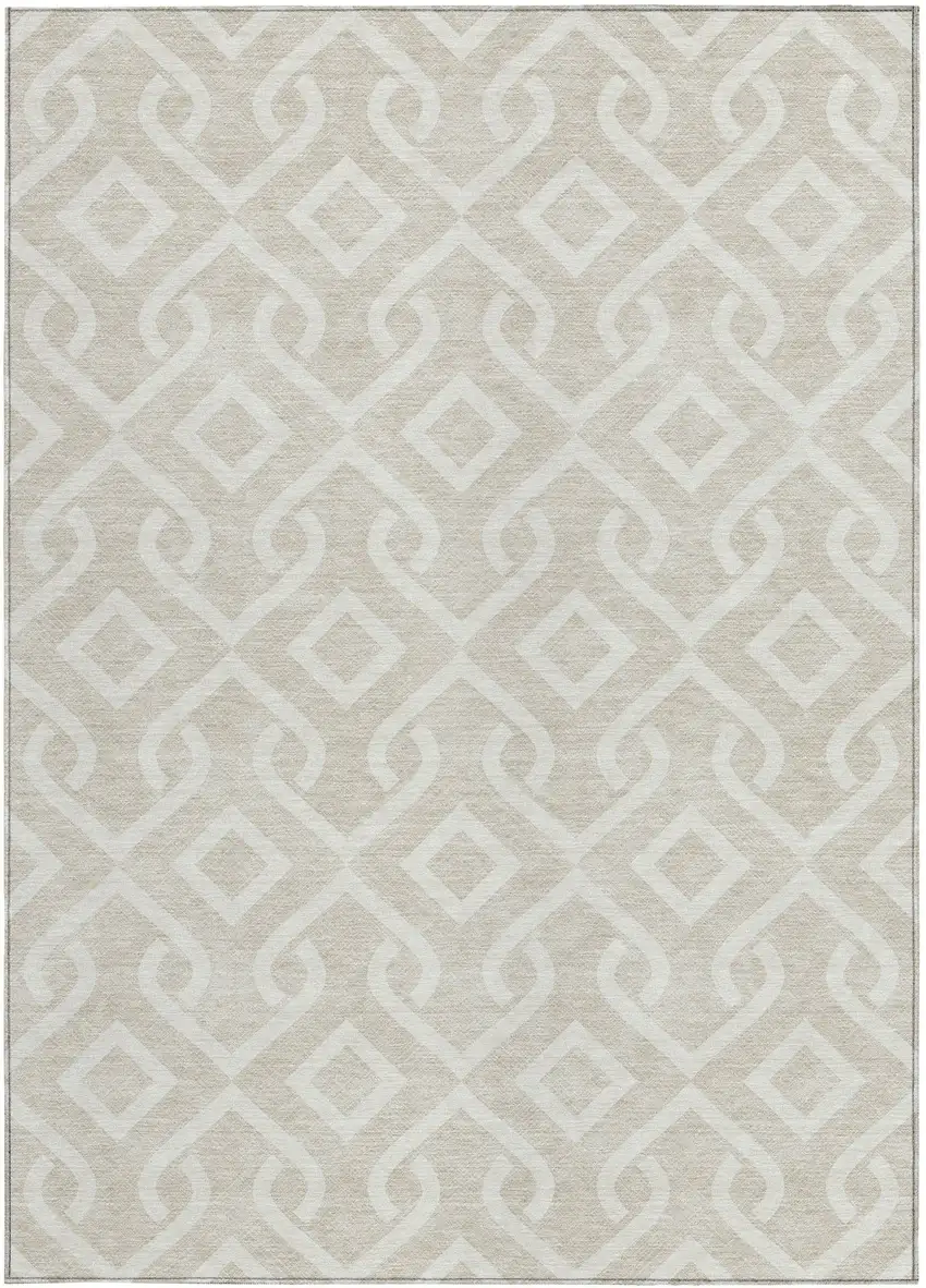 Beige And Ivory Geometric Washable Indoor Outdoor Area Rug Photo 5