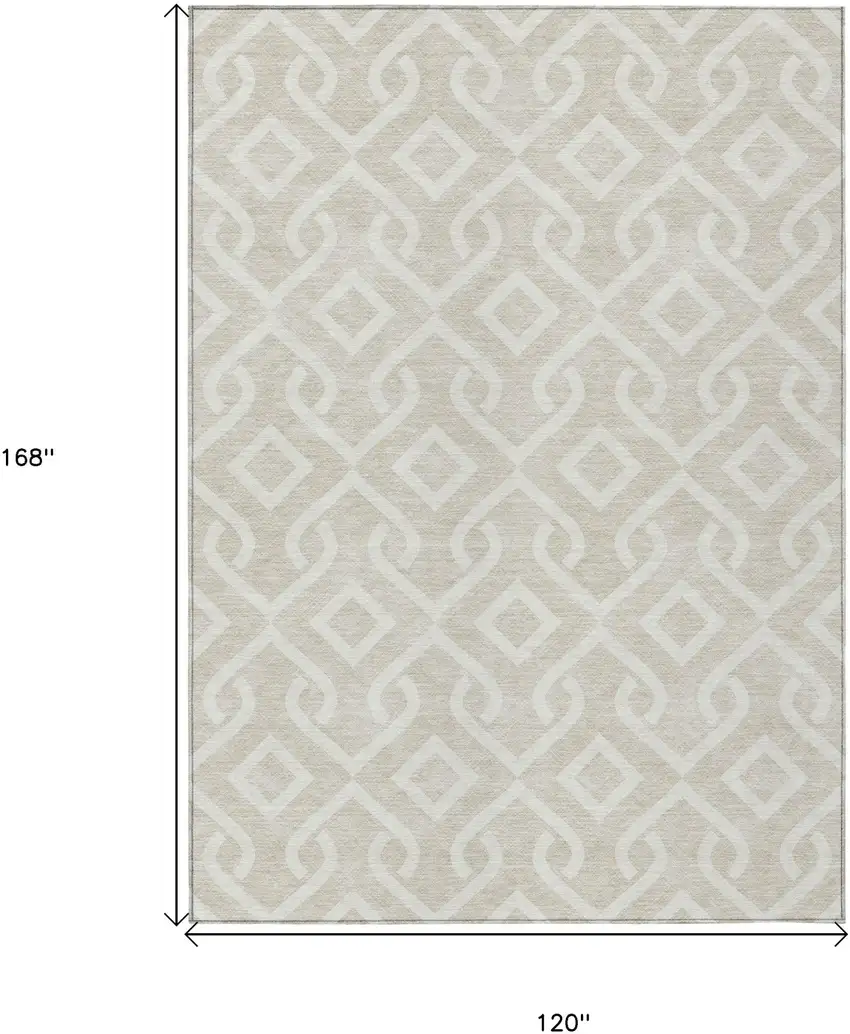 Beige And Ivory Geometric Washable Indoor Outdoor Area Rug Photo 3