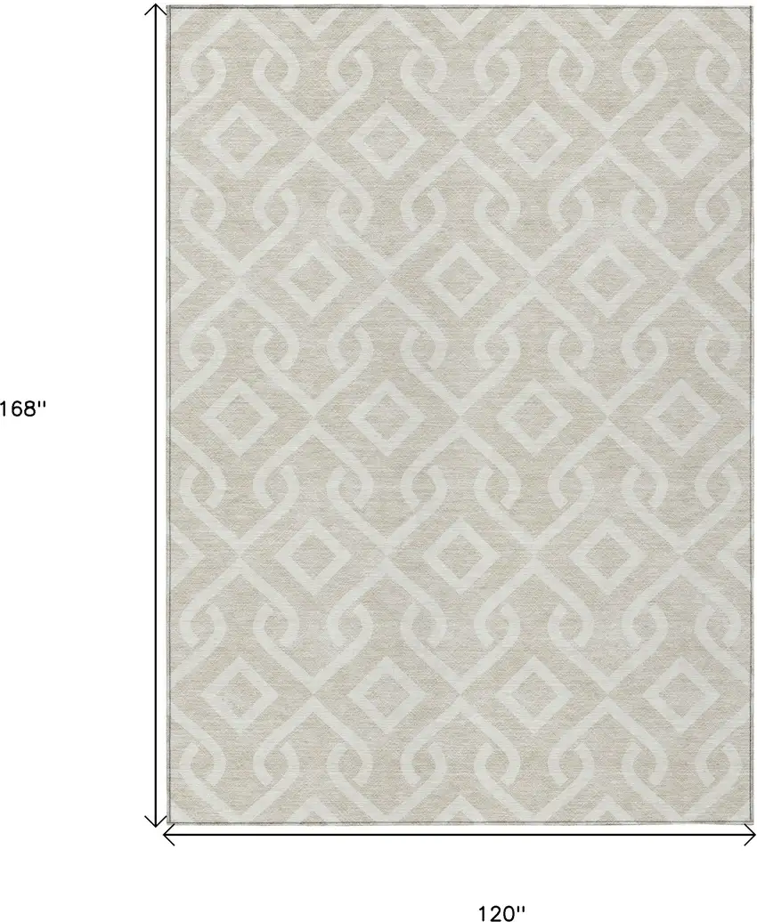 Beige And Ivory Geometric Washable Indoor Outdoor Area Rug Photo 3