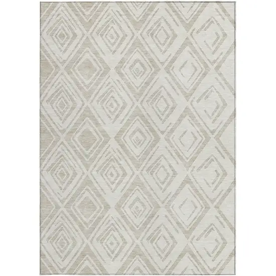 Beige And Ivory Geometric Washable Indoor Outdoor Area Rug Photo 5