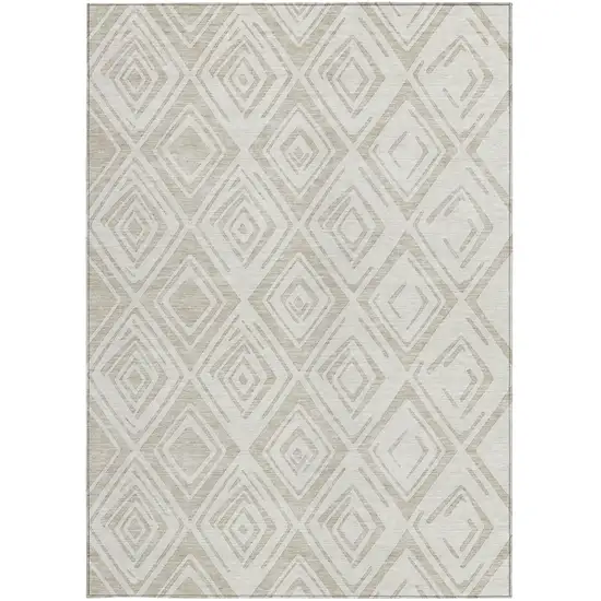 Beige And Ivory Geometric Washable Indoor Outdoor Area Rug Photo 5