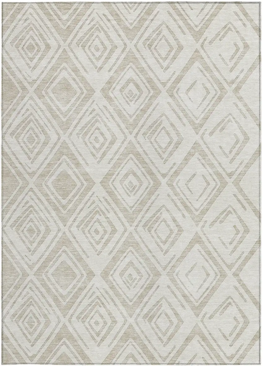 Beige And Ivory Geometric Washable Indoor Outdoor Area Rug Photo 5
