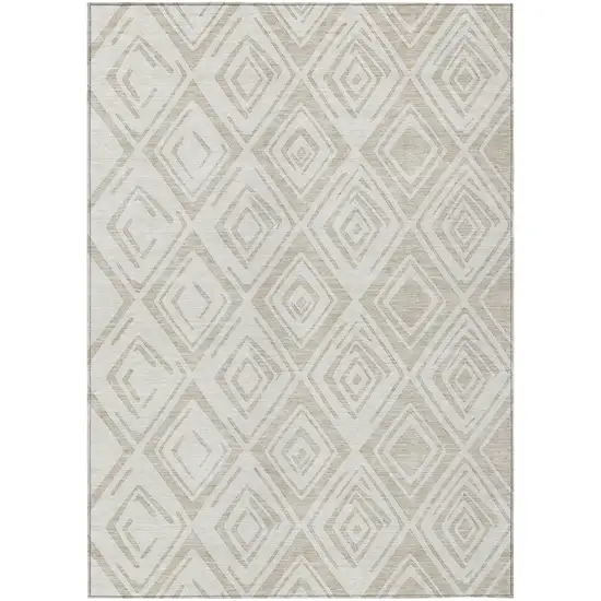 Beige And Ivory Geometric Washable Indoor Outdoor Area Rug Photo 1