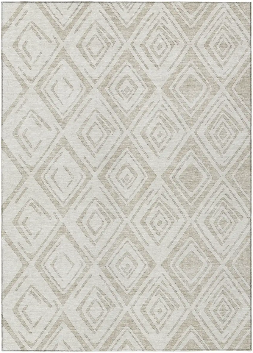Beige And Ivory Geometric Washable Indoor Outdoor Area Rug Photo 1