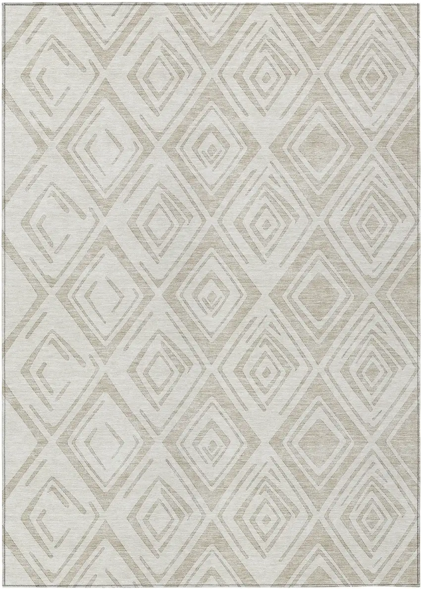 Beige And Ivory Geometric Washable Indoor Outdoor Area Rug Photo 1