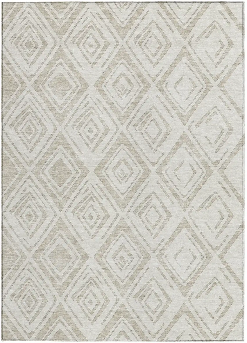 Beige And Ivory Geometric Washable Indoor Outdoor Area Rug Photo 5