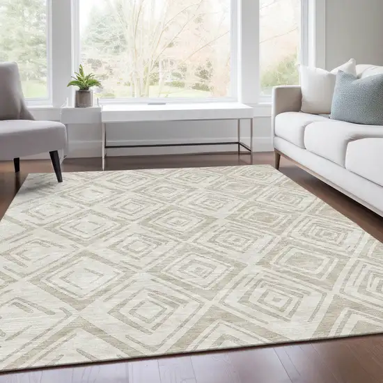 Beige And Ivory Geometric Washable Indoor Outdoor Area Rug Photo 6