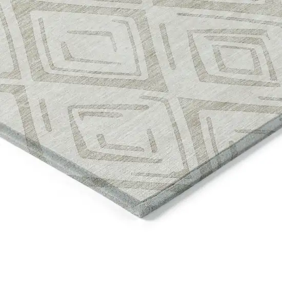 Beige And Ivory Geometric Washable Indoor Outdoor Area Rug Photo 3