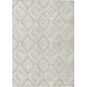 Photo of Beige And Ivory Geometric Washable Indoor Outdoor Area Rug