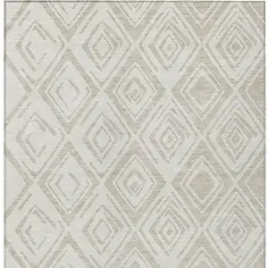 Photo of Beige And Ivory Geometric Washable Indoor Outdoor Area Rug