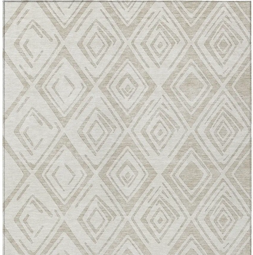 Beige And Ivory Geometric Washable Indoor Outdoor Area Rug Photo 4