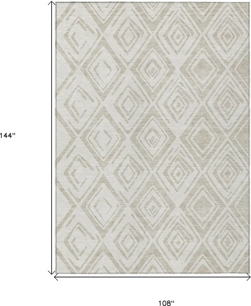 Beige And Ivory Geometric Washable Indoor Outdoor Area Rug Photo 3