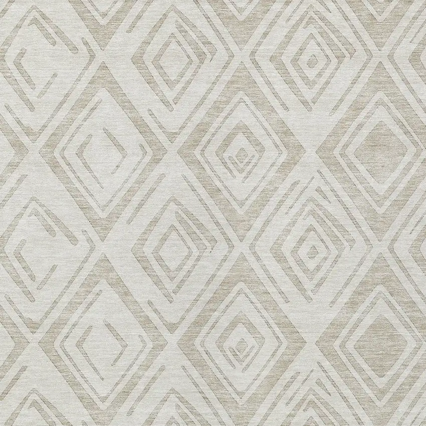 Beige And Ivory Geometric Washable Indoor Outdoor Area Rug Photo 4