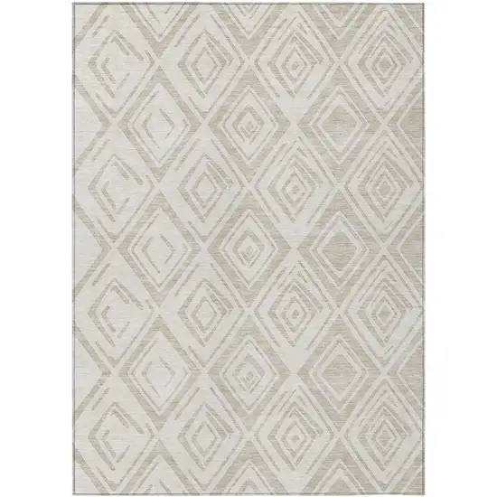 Beige And Ivory Geometric Washable Indoor Outdoor Area Rug Photo 1