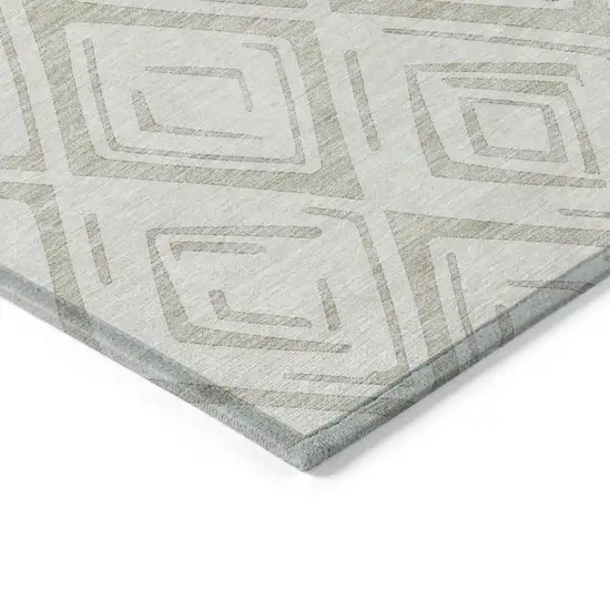 Beige And Ivory Geometric Washable Indoor Outdoor Area Rug Photo 4