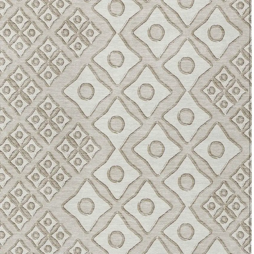 Beige And Ivory Geometric Washable Indoor Outdoor Area Rug Photo 6