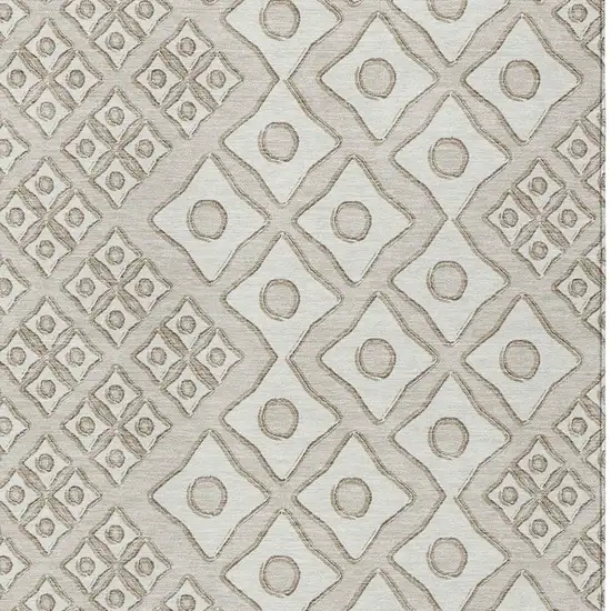 Beige And Ivory Geometric Washable Indoor Outdoor Area Rug Photo 6