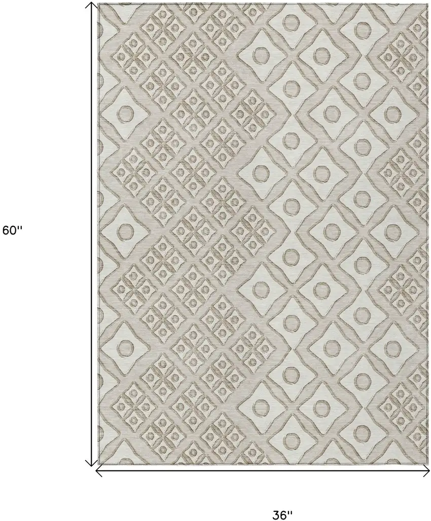 Beige And Ivory Geometric Washable Indoor Outdoor Area Rug Photo 3