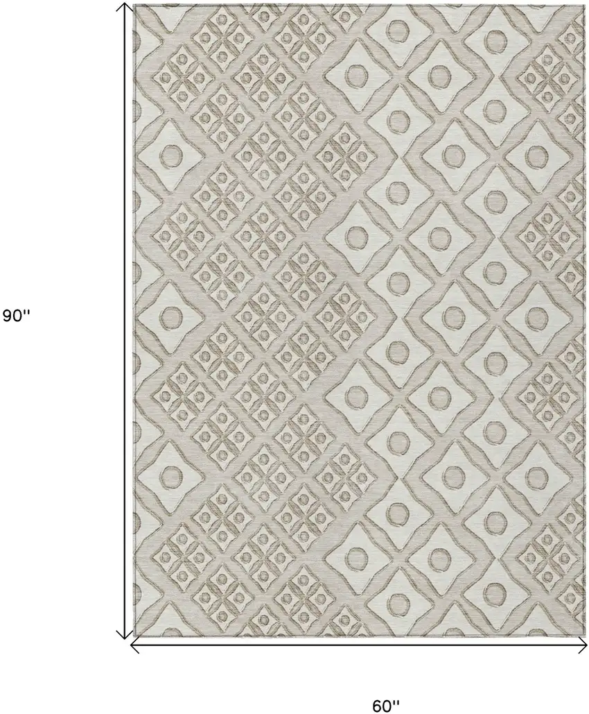 Beige And Ivory Geometric Washable Indoor Outdoor Area Rug Photo 3
