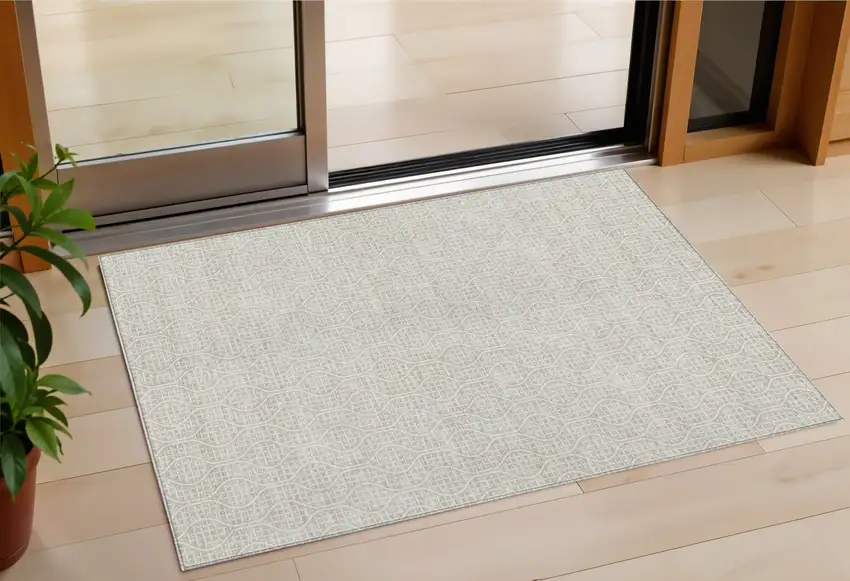 Beige And Ivory Geometric Washable Indoor Outdoor Area Rug Photo 1