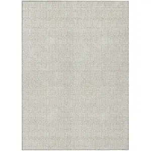 Photo of Beige And Ivory Geometric Washable Indoor Outdoor Area Rug