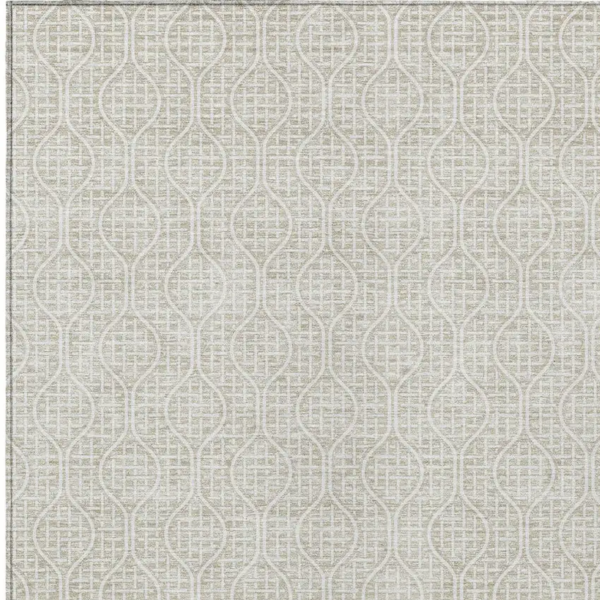 Beige And Ivory Geometric Washable Indoor Outdoor Area Rug Photo 5