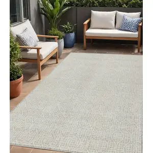 Photo of Beige And Ivory Geometric Washable Indoor Outdoor Area Rug