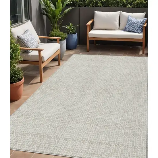 Beige And Ivory Geometric Washable Indoor Outdoor Area Rug Photo 1