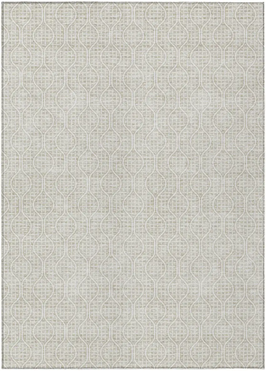 Beige And Ivory Geometric Washable Indoor Outdoor Area Rug Photo 2