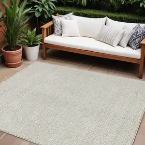 Photo of Beige And Ivory Geometric Washable Indoor Outdoor Area Rug
