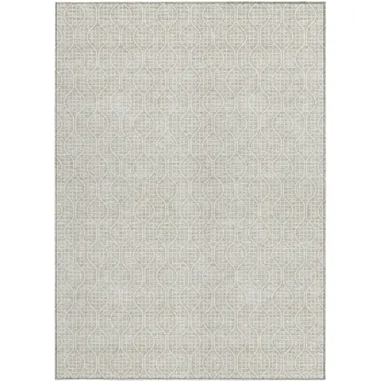 Beige And Ivory Geometric Washable Indoor Outdoor Area Rug Photo 6