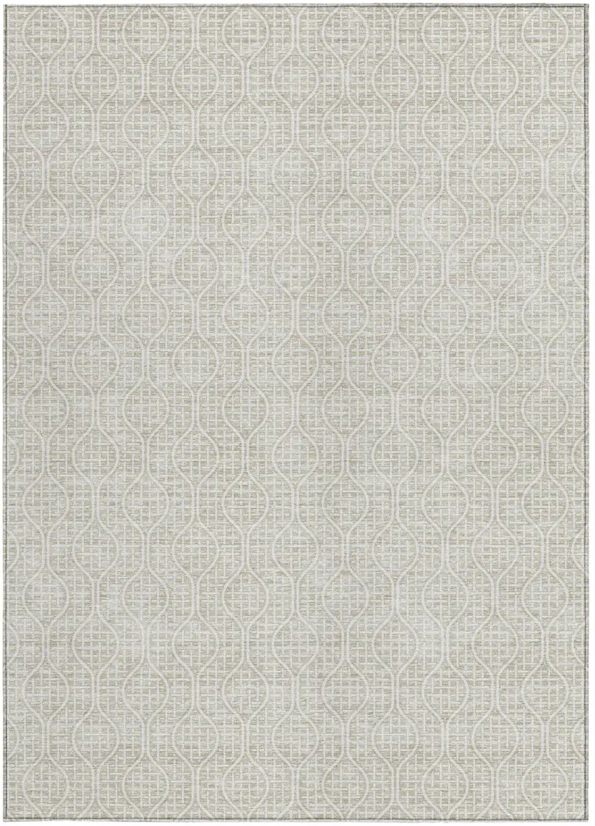 Beige And Ivory Geometric Washable Indoor Outdoor Area Rug Photo 6