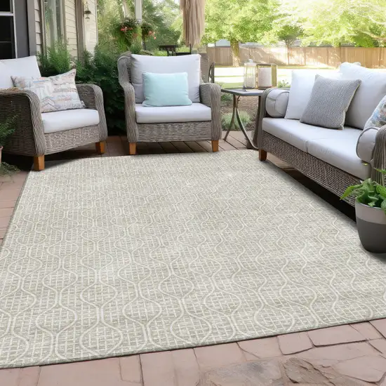 Beige And Ivory Geometric Washable Indoor Outdoor Area Rug Photo 7