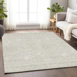 Photo of Beige And Ivory Geometric Washable Indoor Outdoor Area Rug