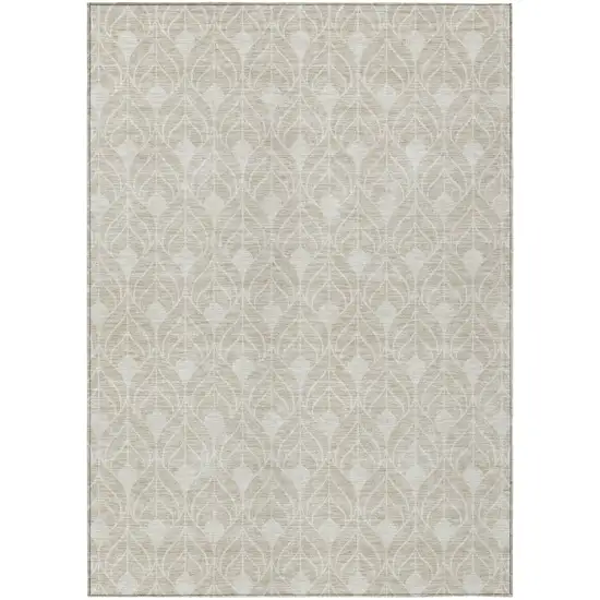Beige And Ivory Geometric Washable Indoor Outdoor Area Rug Photo 2