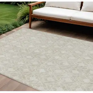 Photo of Beige And Ivory Geometric Washable Indoor Outdoor Area Rug