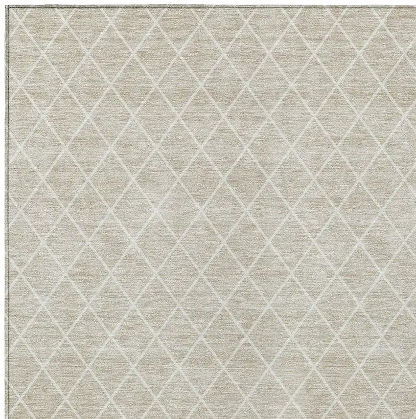 Beige And Ivory Geometric Washable Indoor Outdoor Area Rug Photo 6