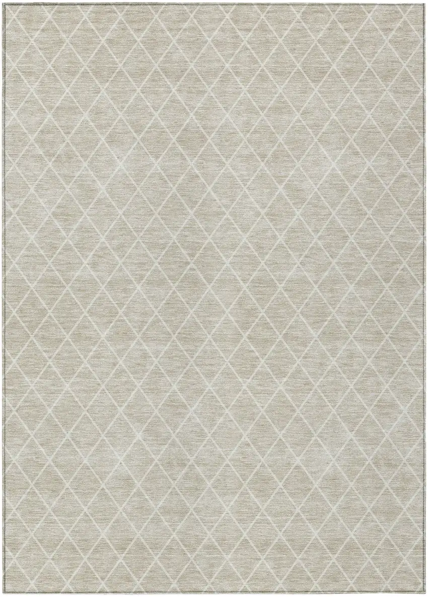 Beige And Ivory Geometric Washable Indoor Outdoor Area Rug Photo 2
