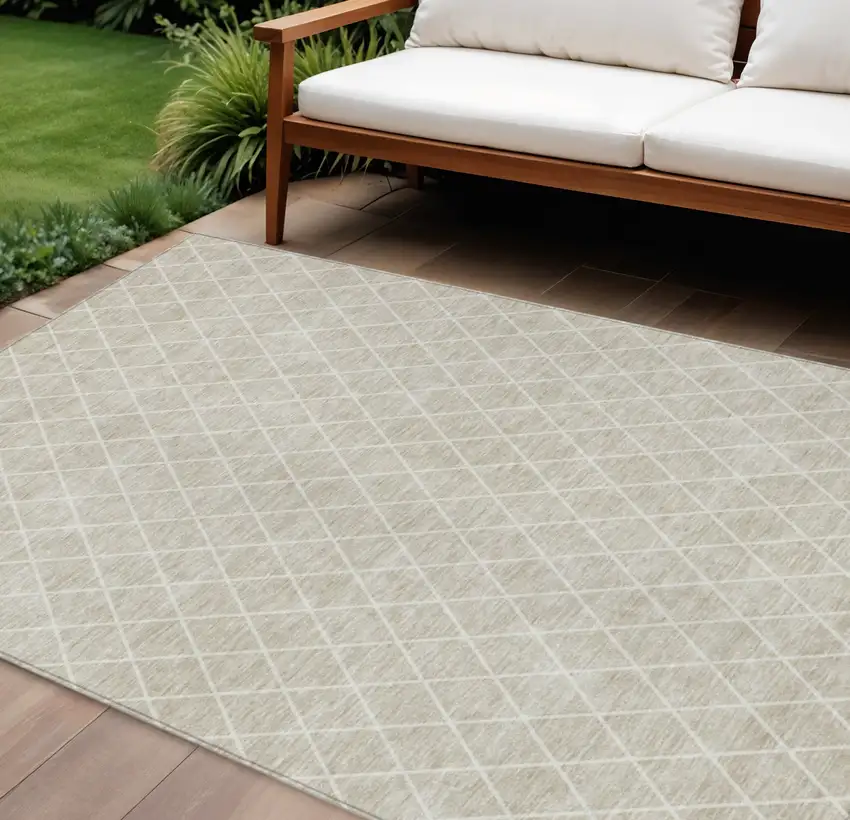 Beige And Ivory Geometric Washable Indoor Outdoor Area Rug Photo 1
