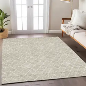 Photo of Beige And Ivory Geometric Washable Indoor Outdoor Area Rug