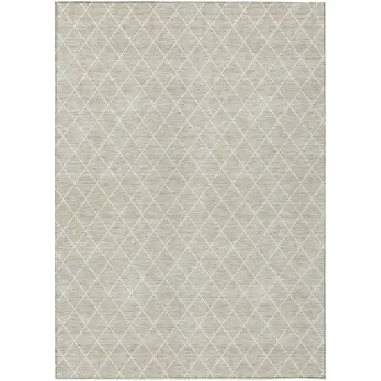 Beige And Ivory Geometric Washable Indoor Outdoor Area Rug Photo 2
