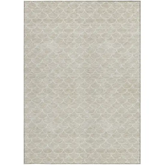 Beige And Ivory Geometric Washable Indoor Outdoor Area Rug Photo 6
