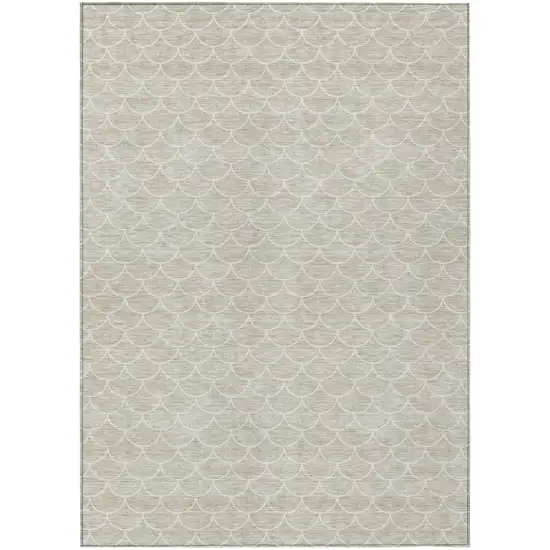 Beige And Ivory Geometric Washable Indoor Outdoor Area Rug Photo 2