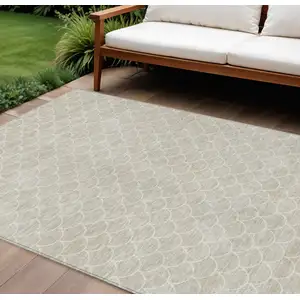 Photo of Beige And Ivory Geometric Washable Indoor Outdoor Area Rug