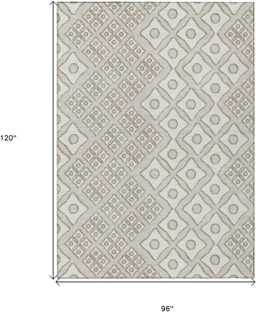 Beige And Ivory Geometric Washable Indoor Outdoor Area Rug Photo 3