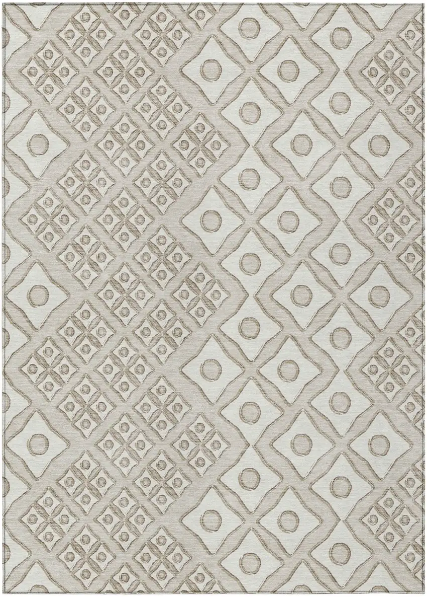 Beige And Ivory Geometric Washable Indoor Outdoor Area Rug Photo 2