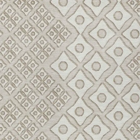Beige And Ivory Geometric Washable Indoor Outdoor Area Rug Photo 6