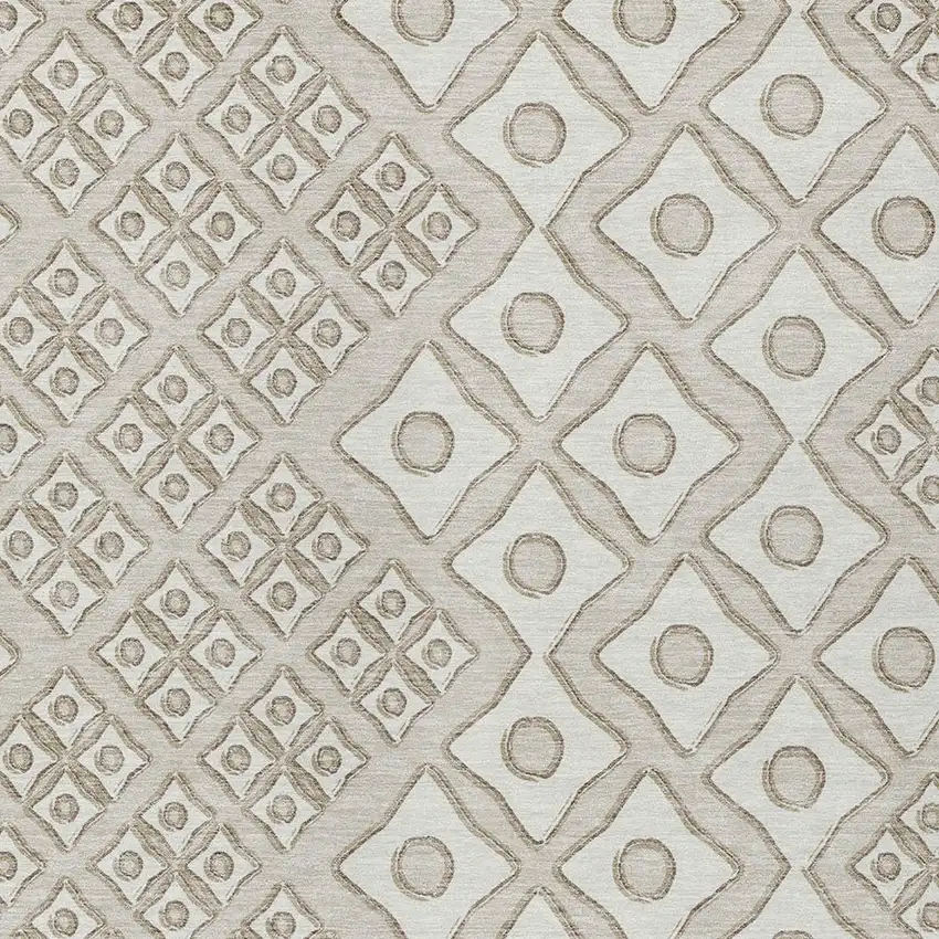 Beige And Ivory Geometric Washable Indoor Outdoor Area Rug Photo 6